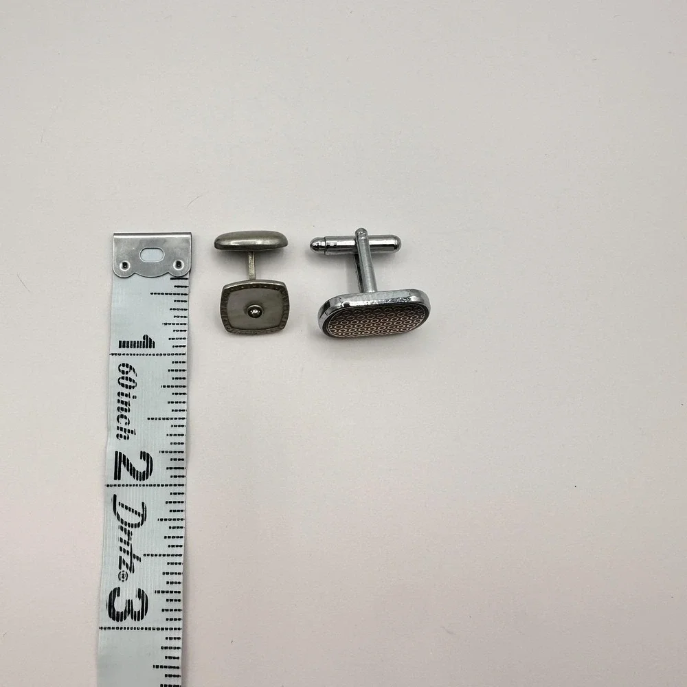 Vintage 80s Silver Tone Cufflink Set Glass Geometric Honeycomb‎ Fashion Jewelry
